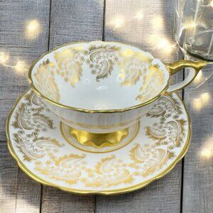 Royal Stafford Fine Porcelain China Teacup And Saucer Heavy Gold Pattern England